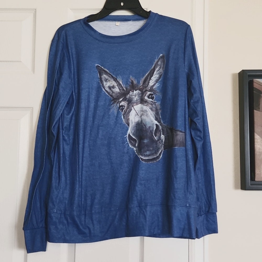 Cute Donkey Print Long Sleeved Shirt